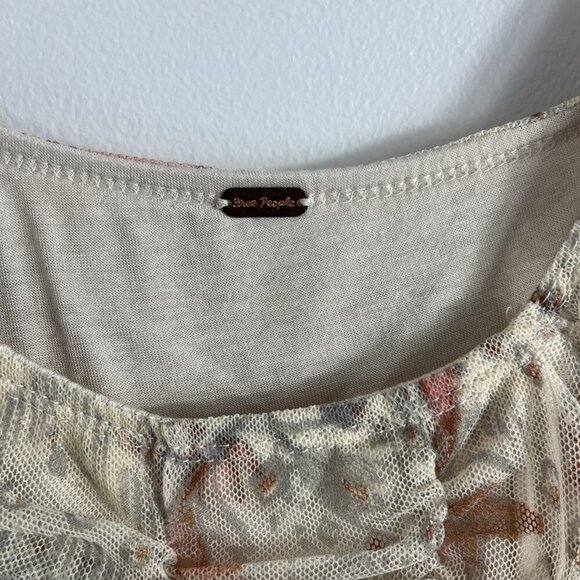 Free People Lilia Ruched Cropped Top Size S Ivory Floral Boho Coachella Party - Picture 6 of 14